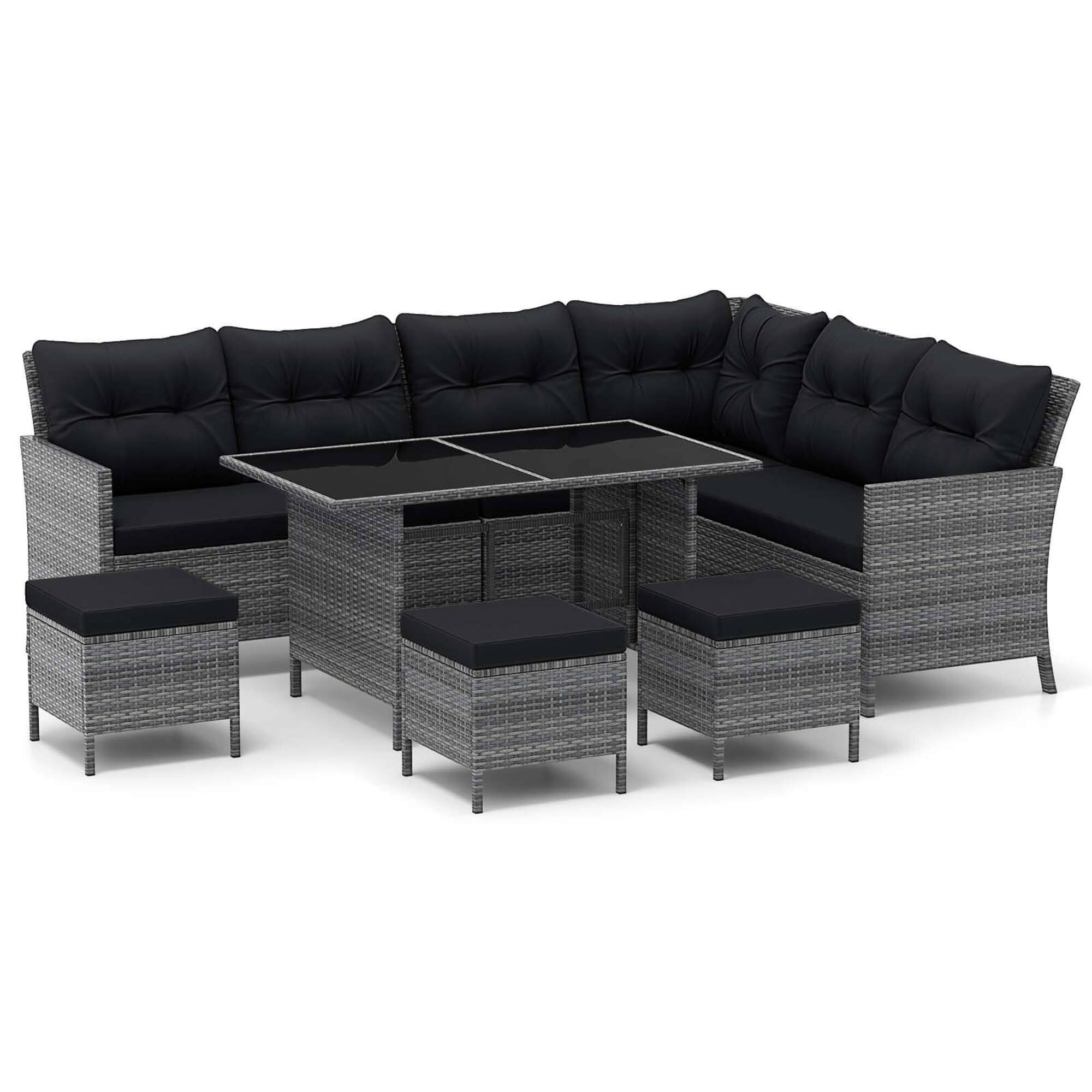 Alt View 10. Costway - 7 PCS Patio Dining Furniture Set PE Rattan Sectional Sofa Set with Soft Cushions - Black,Mix Gray.