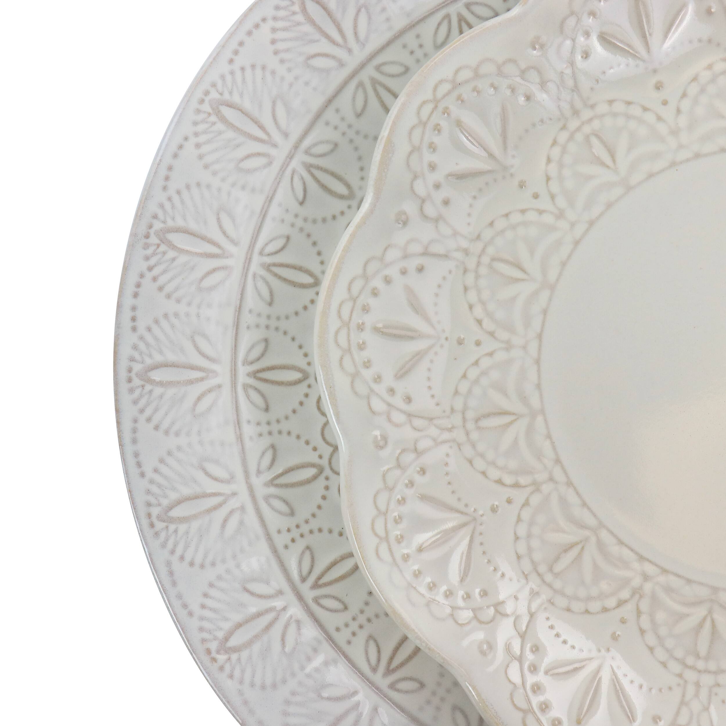 Alt View 4. Elama - Elama White Lace 16 Piece Luxurious Stoneware Dinnerware with Complete Setting for 4 - White.