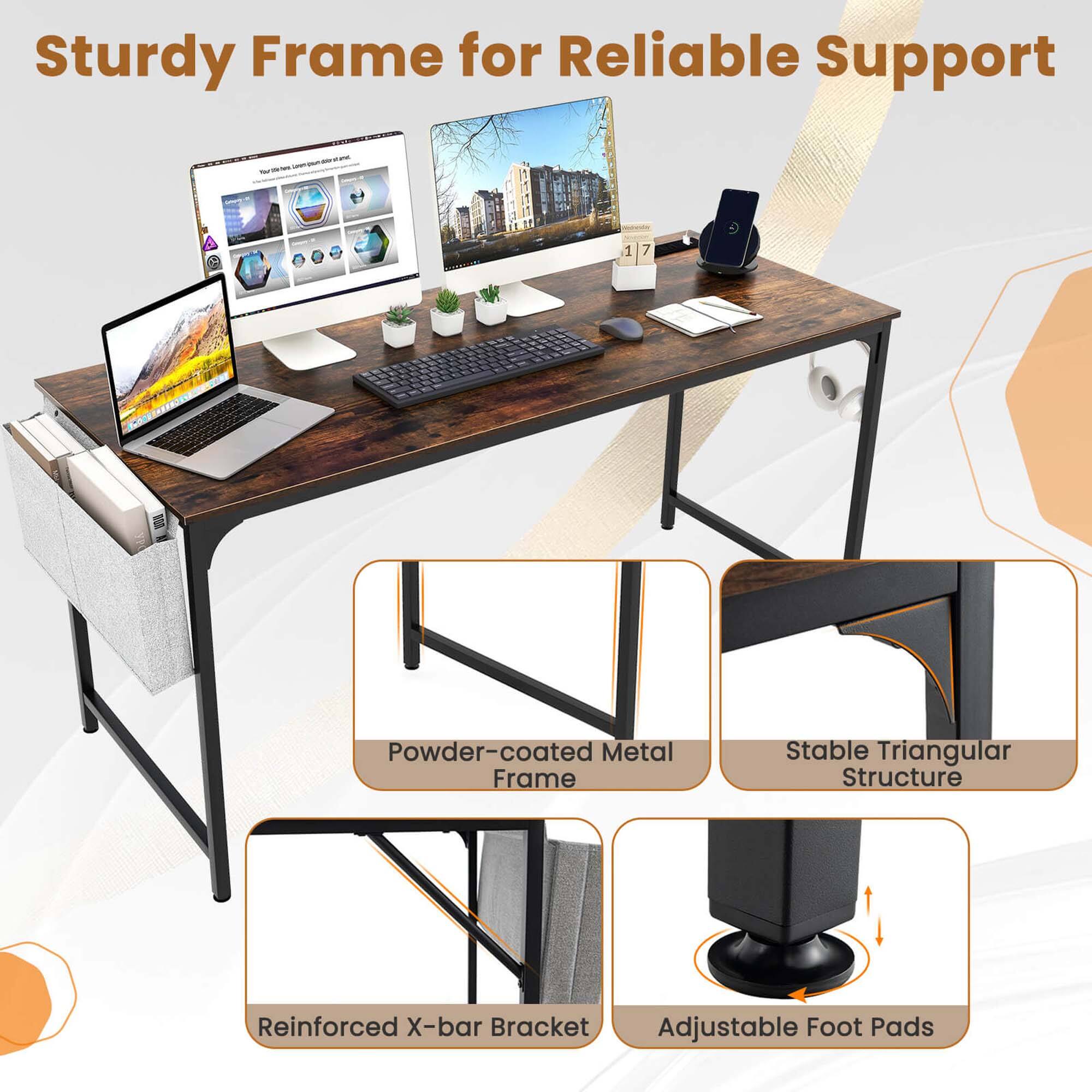 Sturdy Frame for Reliable Support

- Powder-coated Metal Frame
- Stable Triangular Structure
- Reinforced X-bar Bracket
- Adjustable Foot Pads