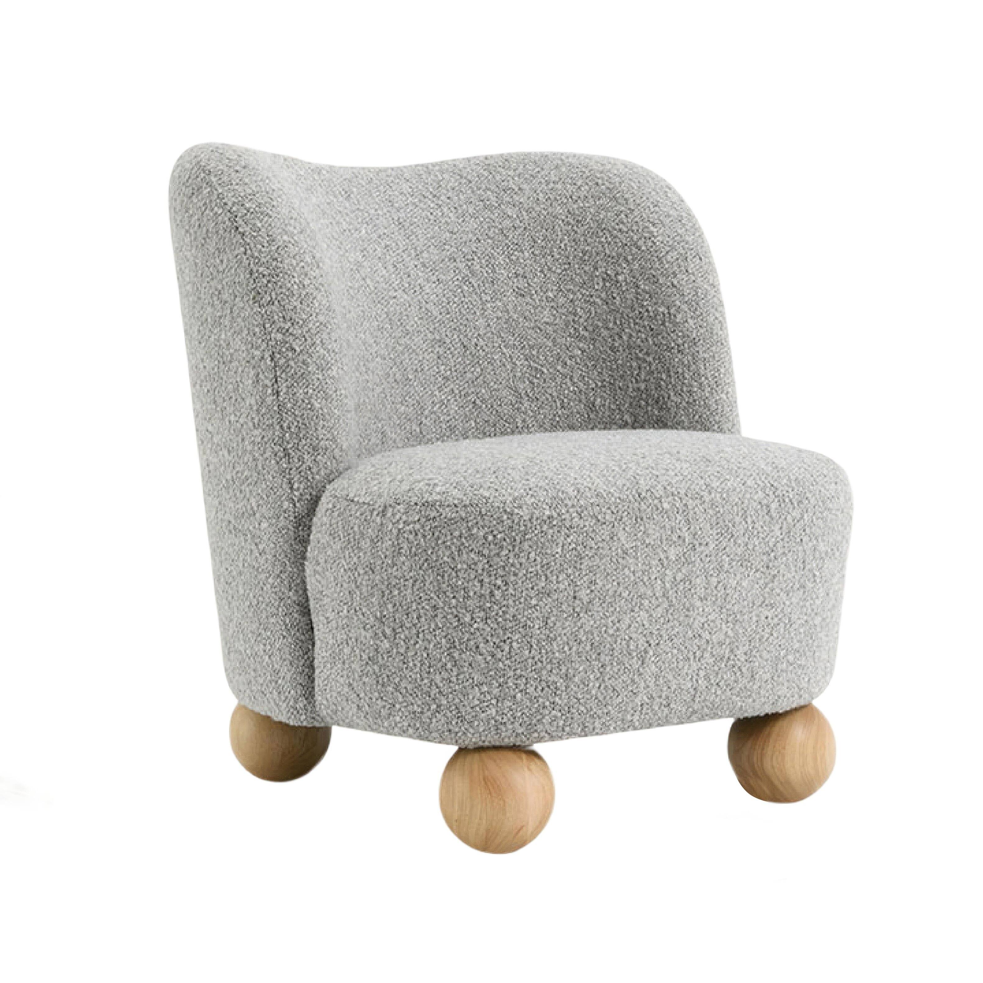 Angle. Manhattan Lane - Dave Armless Accent Chair with Wooden Ball Feet Boucle Fabric - Gray, Light Brown.