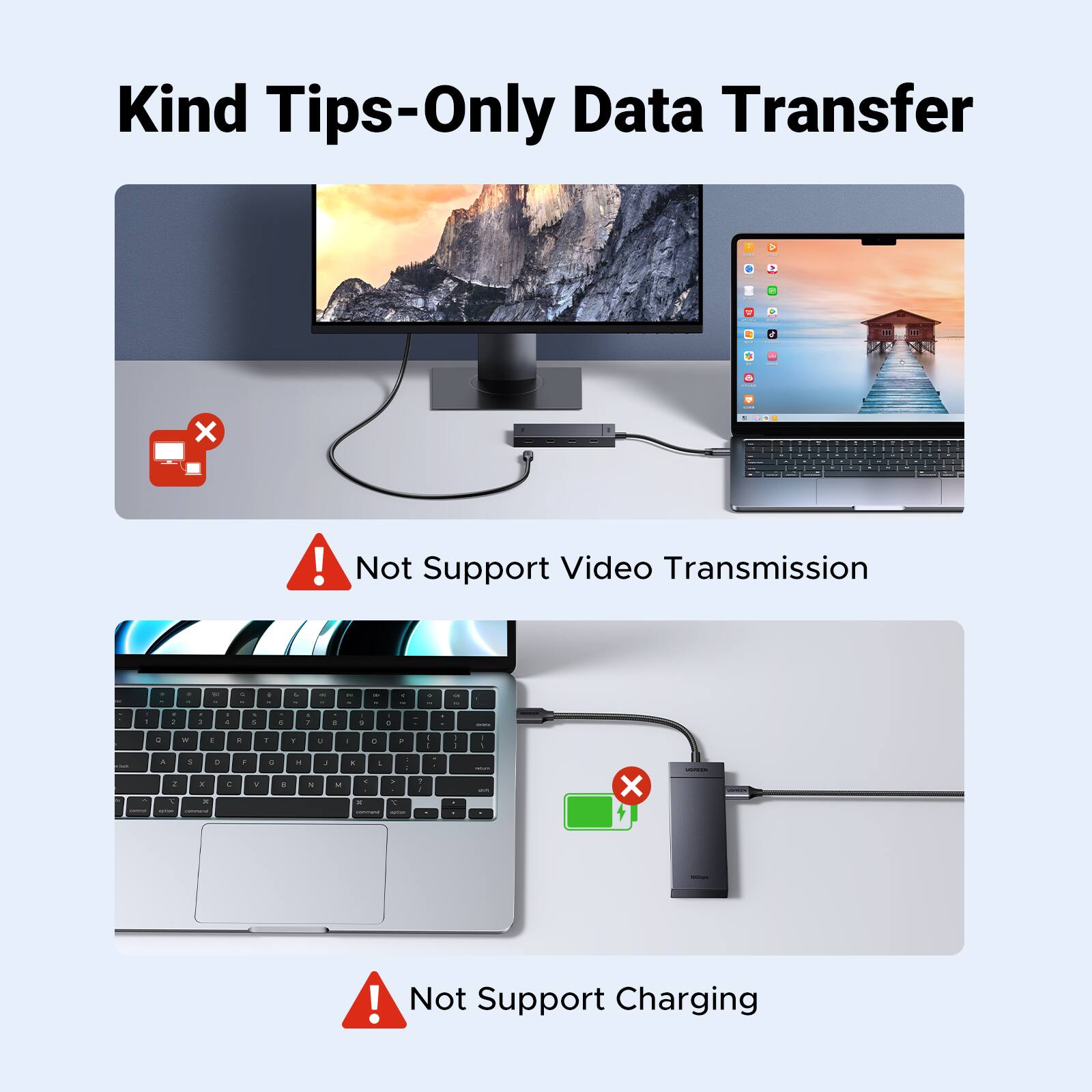 Kind Tips-Only Data Transfer

- Not Support Video Transmission
- Not Support Charging