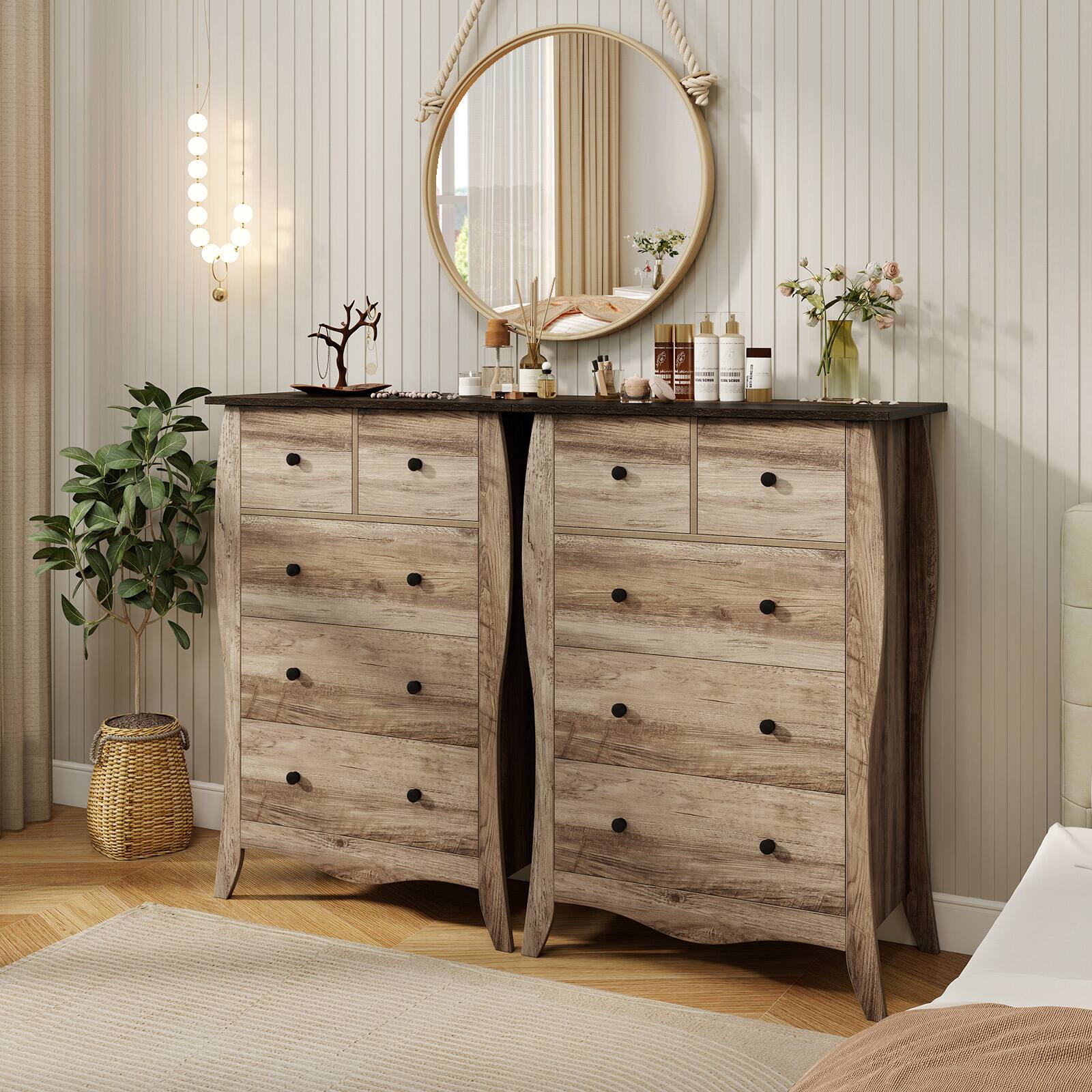 Alt View 8. Gymax - Gymax 38'' Farmhouse Chest of Drawers w/ 5 Folding Fabric Drawers & Anti-tipping Kit Brown - Brown.