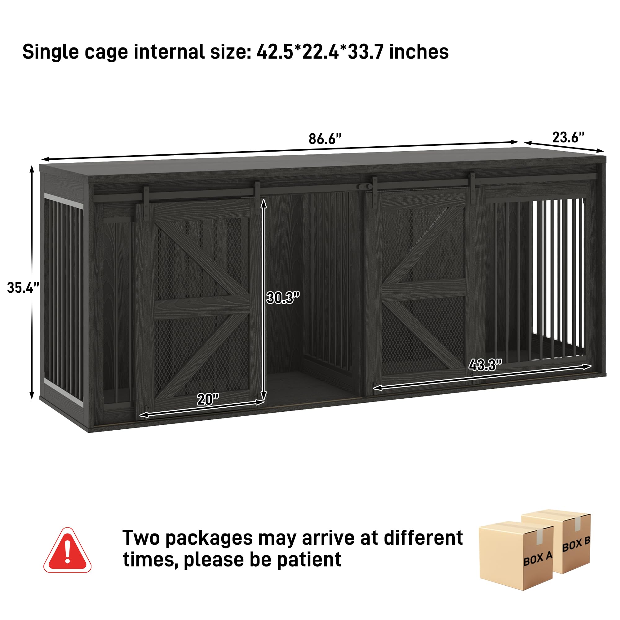 Single cage internal size: 42.5*22.4*33.7 inches

Two packages may arrive at different times, please be patient

BOX A BOX B