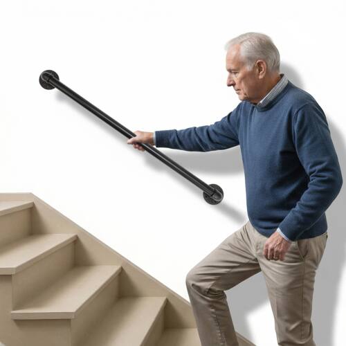 Alt View 7. Winado - Metal Industrial Stairs Grab Wall Handrail Staircase Steps, Hand Rail Safety Bar Handle for Indoor Exterior Outdoor Deck - Black.