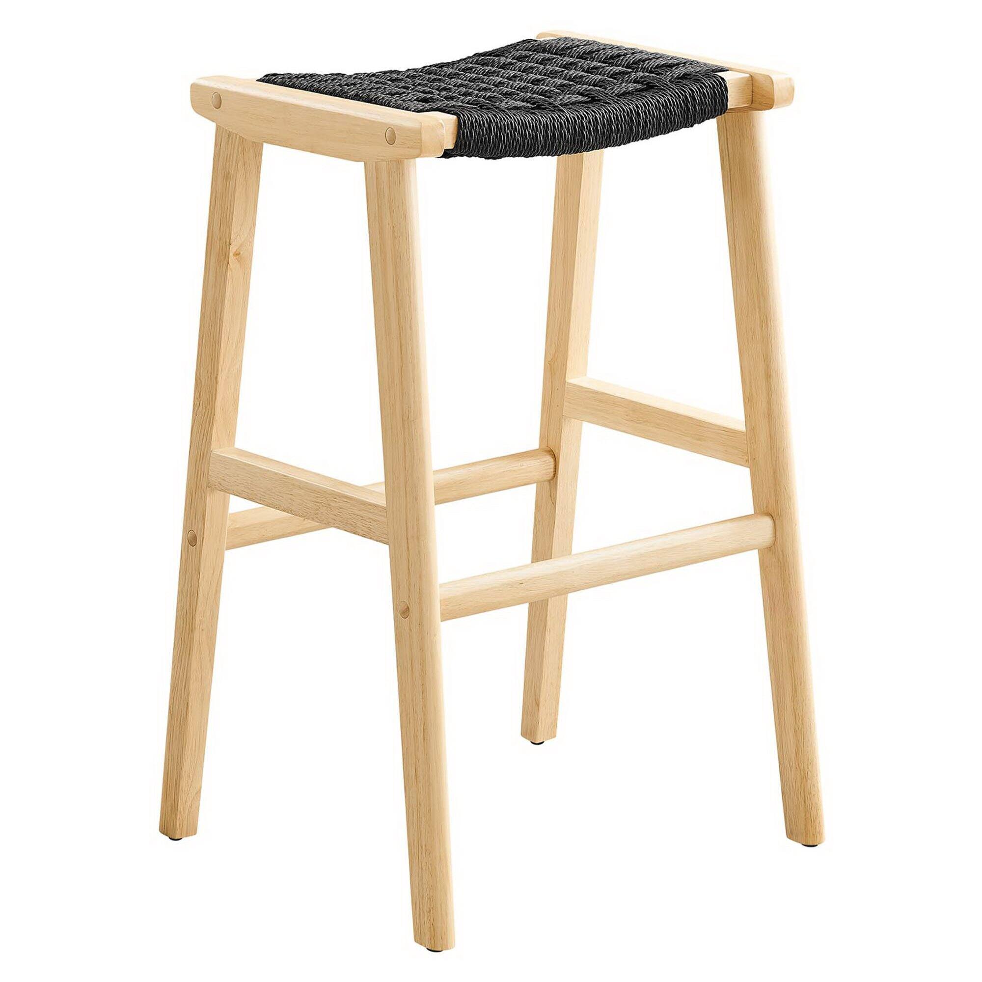 Back. Modway - Saoirse Woven Rope Wood Bar Stool Set of 2 - Black.