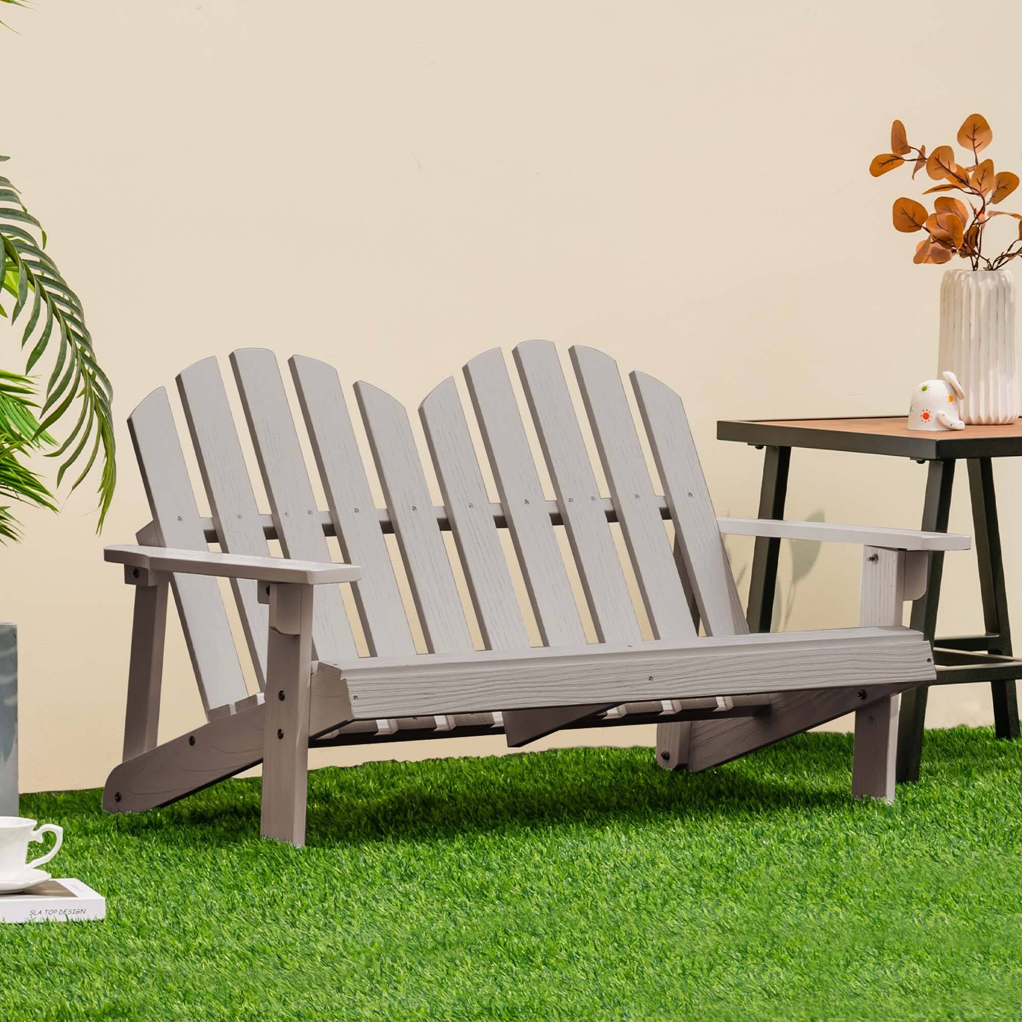 Angle. Costway - 2 Person Adirondack Chair Kid Solid Wood Loveseat Backrest Arm Rest Patio - Gray.