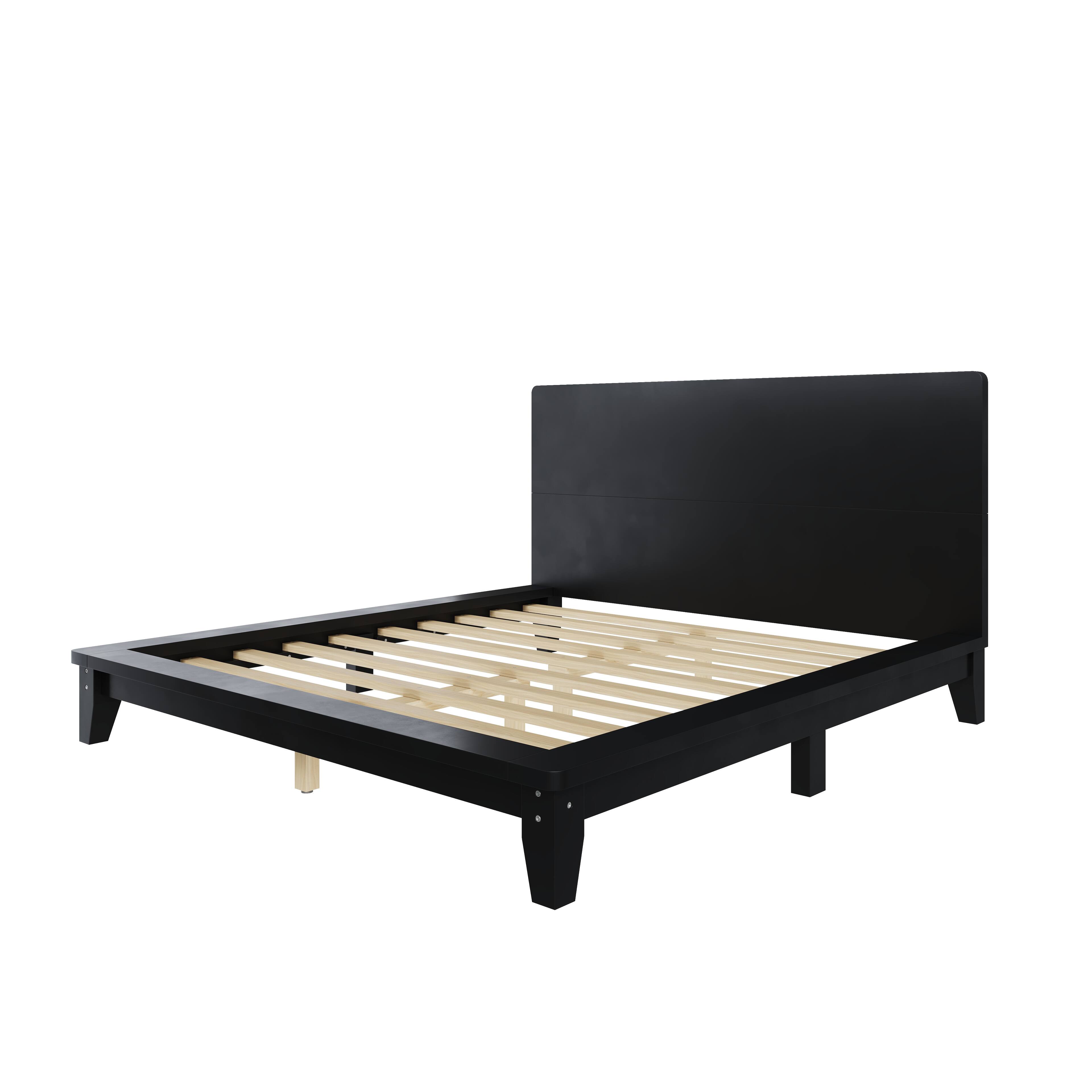 Alt View 1. Whisen - Wood Platform Bed Frame with Headboard, Sturdy Bed Support for Bedroom - Black.