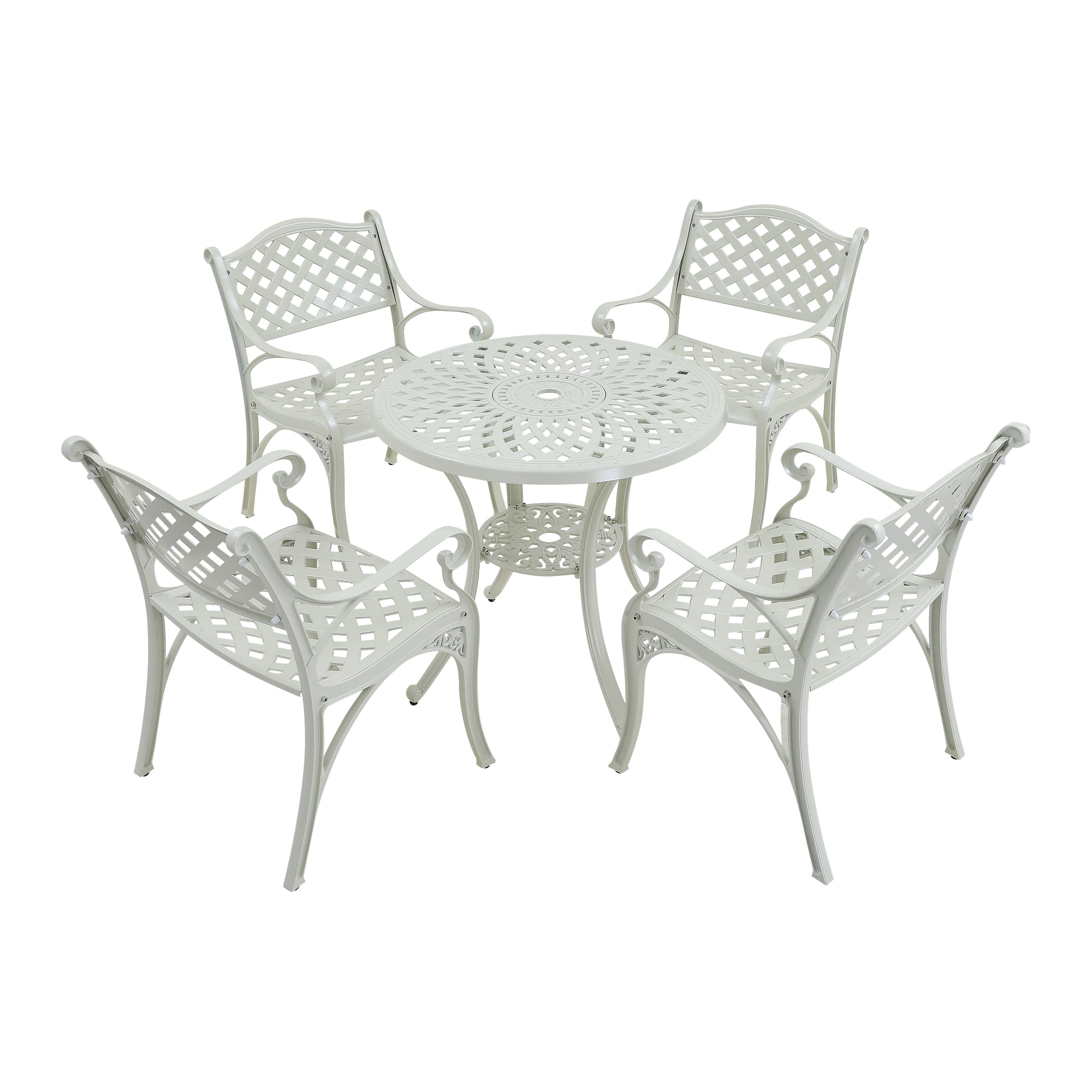 Mondawe - Outdoor 5-Piece Cast Aluminum Dining Set with Round Table and 4 Ergonomic Chairs - White