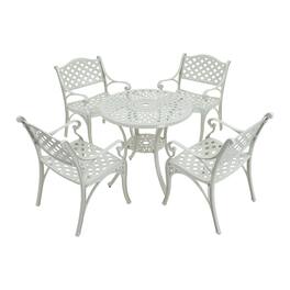 Mondawe - Outdoor 5-Piece Cast Aluminum Dining Set with Round Table and 4 Ergonomic Chairs - White