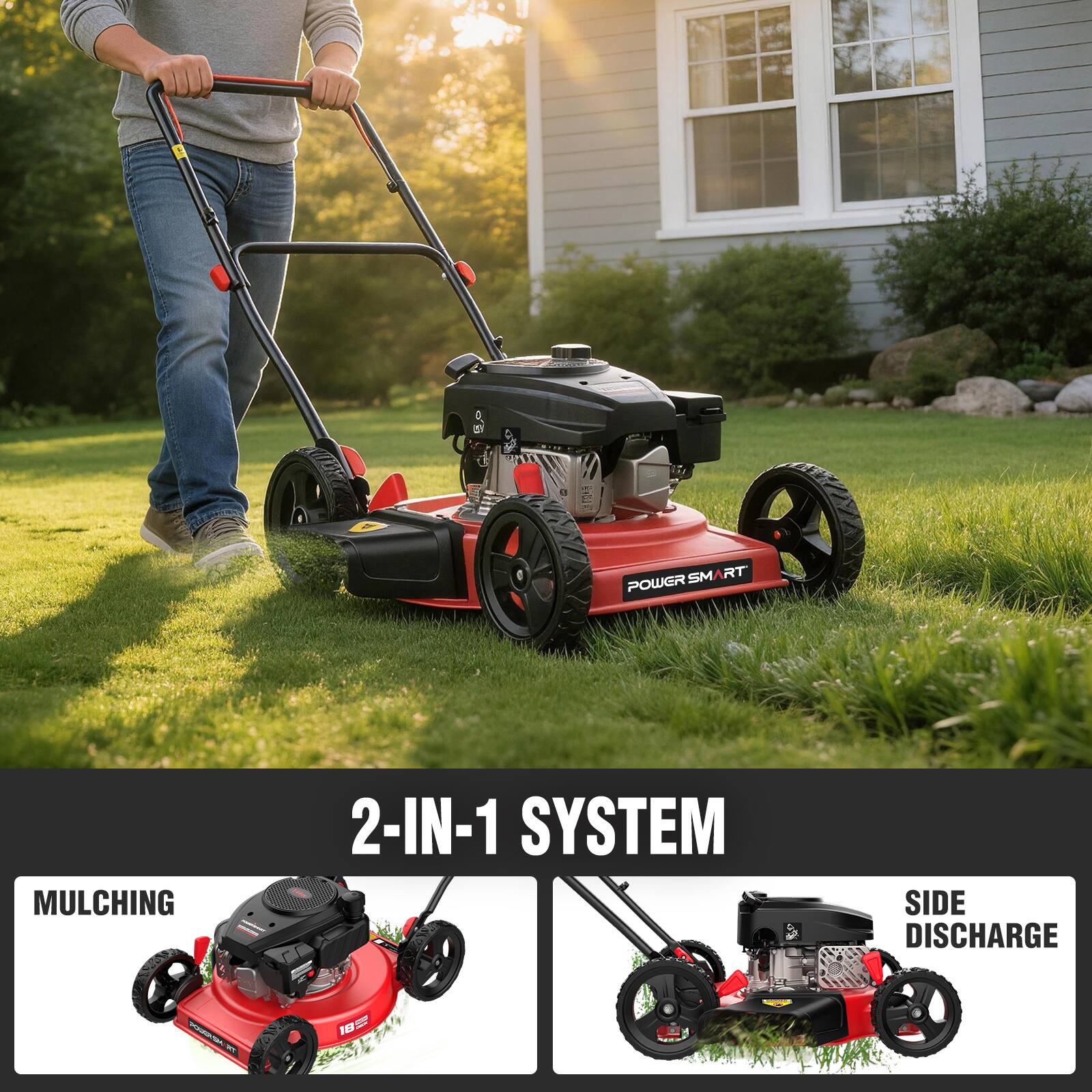 2-IN-1 SYSTEM

MULCHING

SIDE DISCHARGE