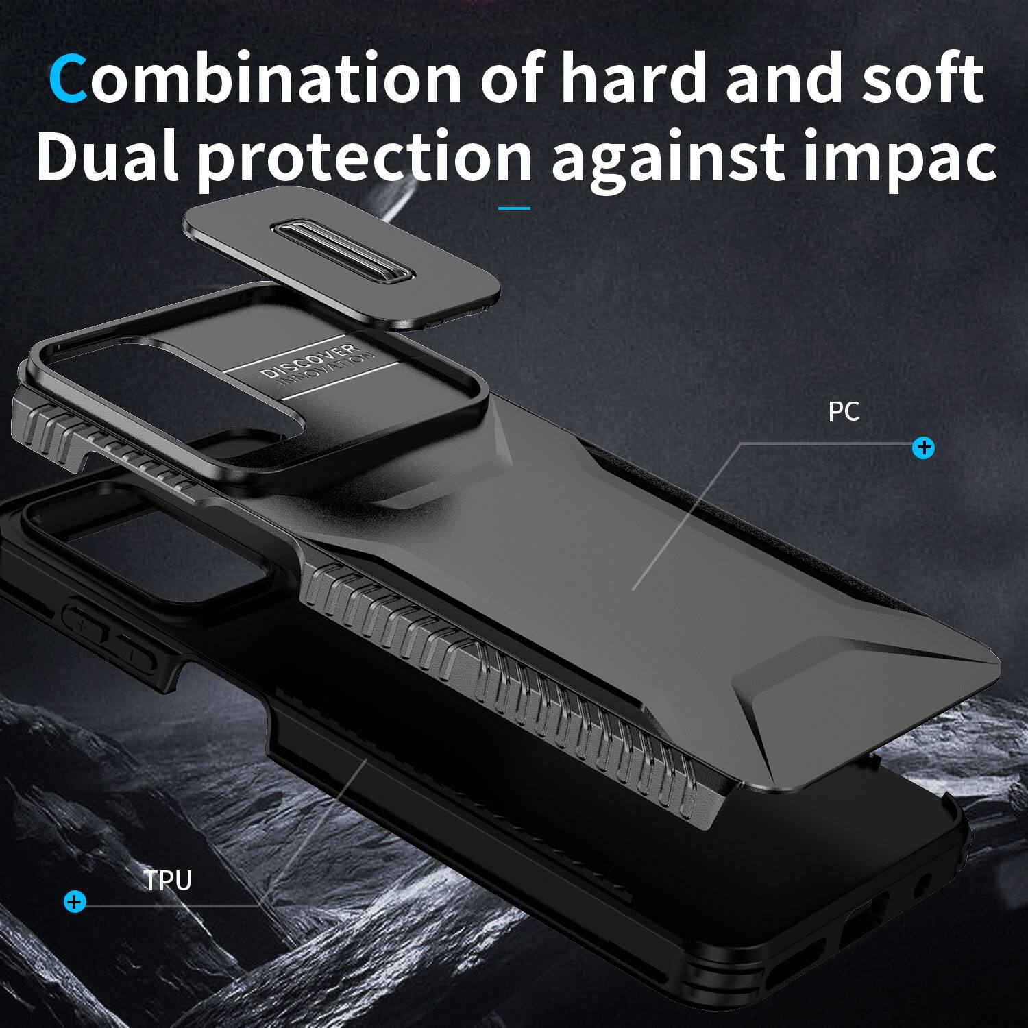 Combination of hard and soft  
Dual protection against impact

DISCOVER  
PC  
TPU
