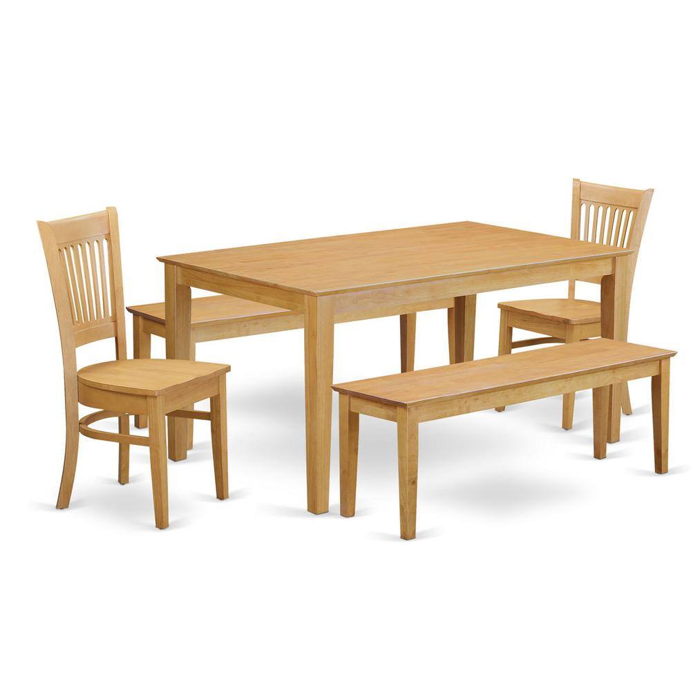 Back. East West Furniture - 5 PcTable set - Table and 2 dinette Chairs together with 2 benches - Oak.