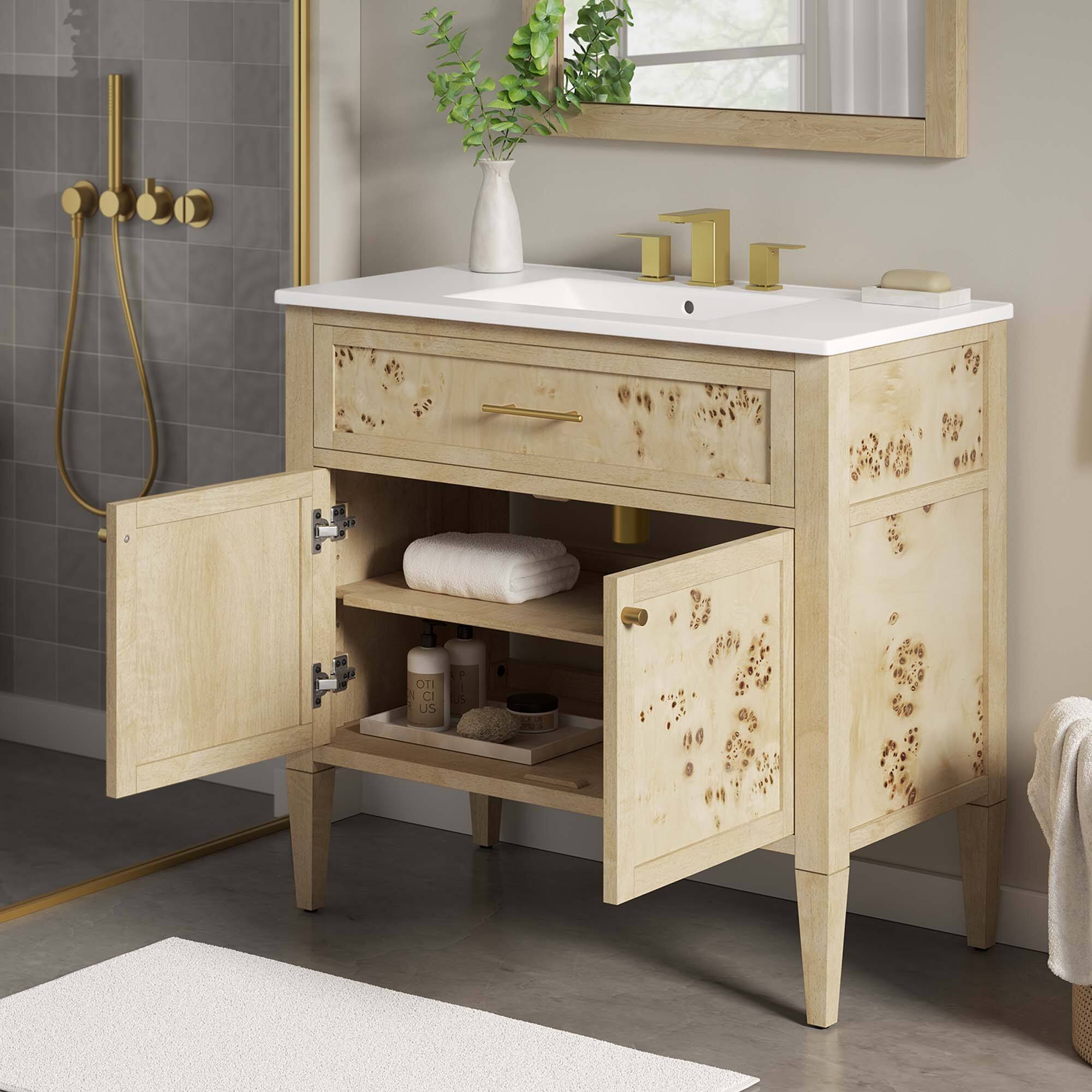 Alt View 1. Modway - Elysian Bathroom Vanity Basin Included by Modway - White Burl.