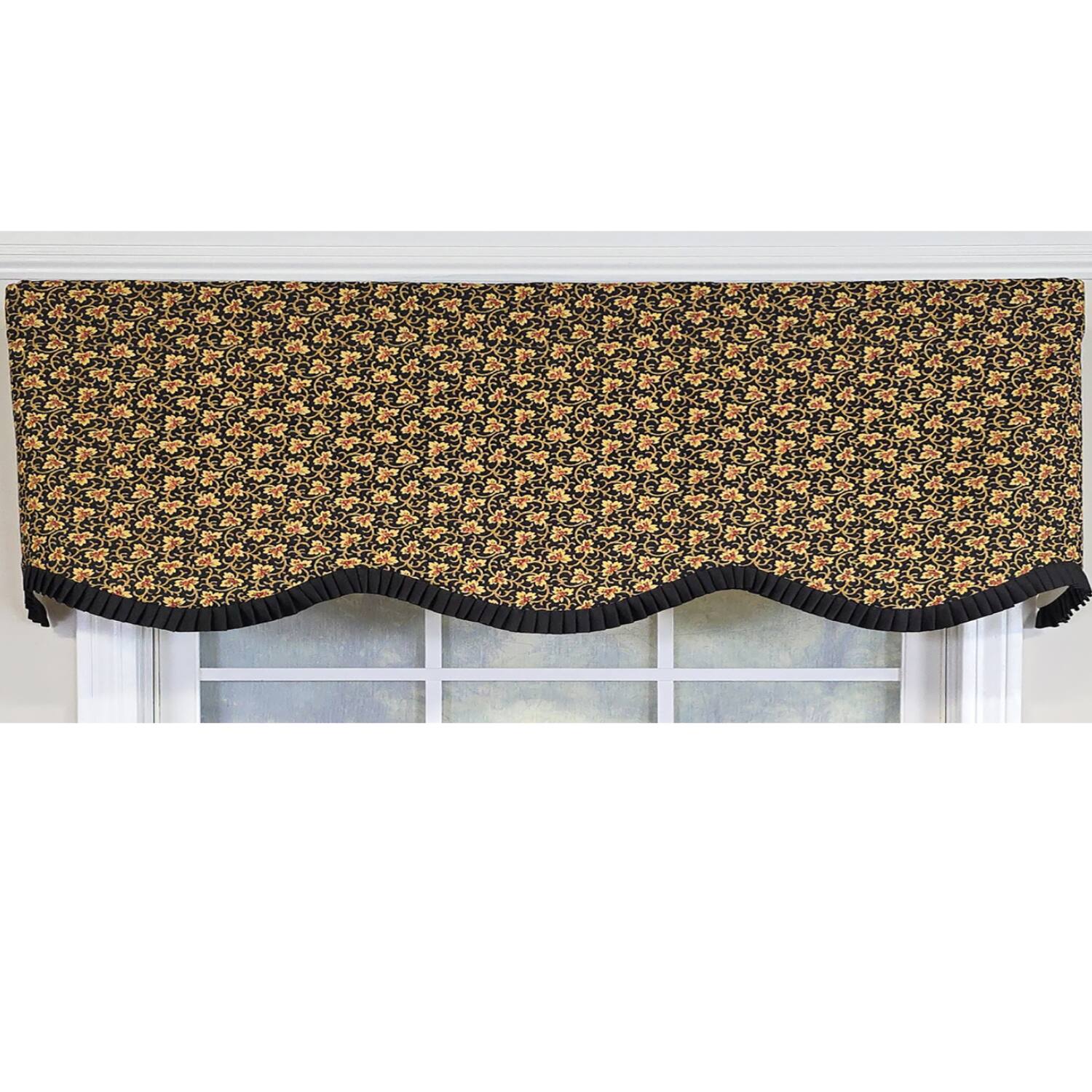 Left. RLF Home - RLF Home 100% Cotton Flemington Provance  Fully lined Windows Rod Pocket Valance 50" x 15"  Black - Black.