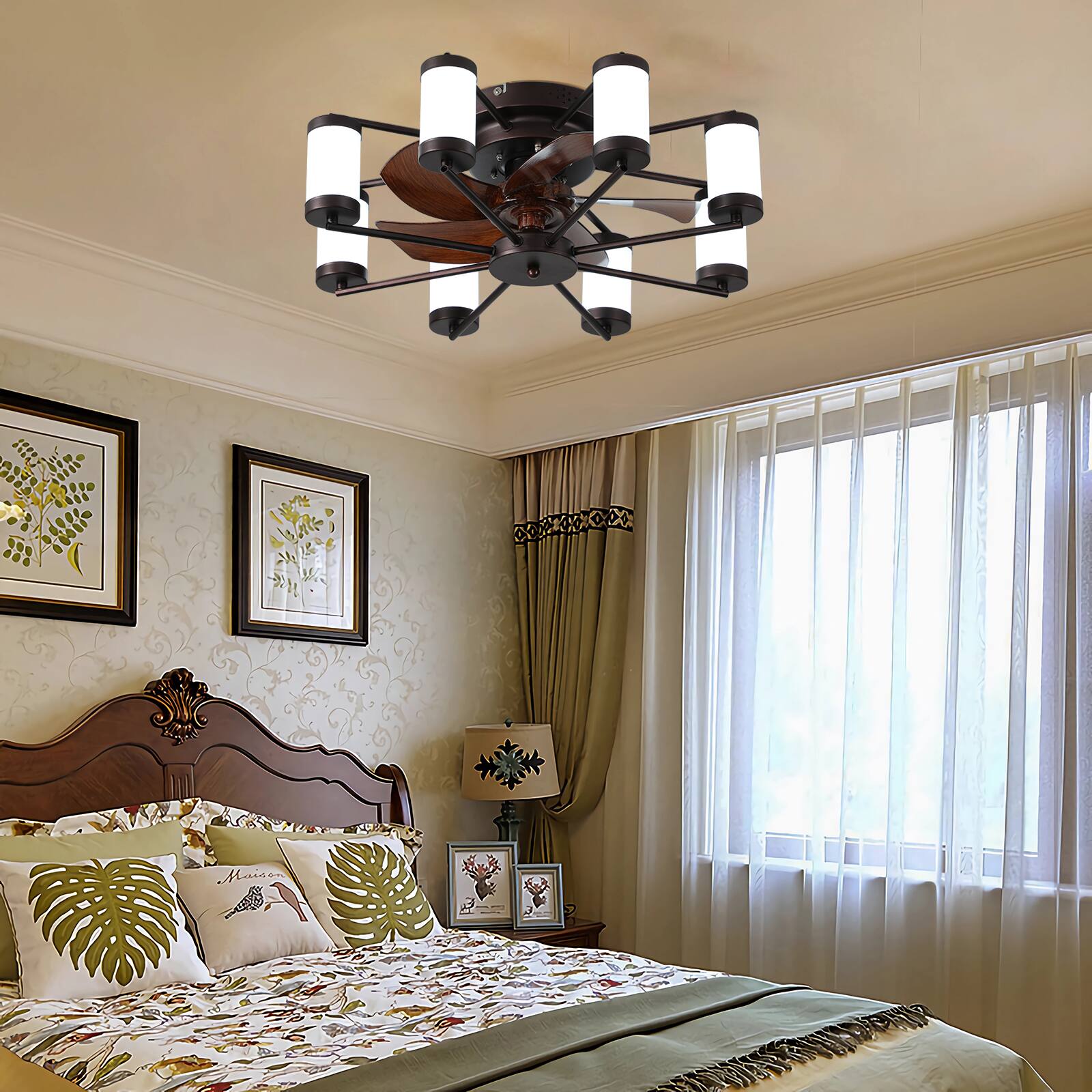 Back. APRILSOUL - 22-inch Modern Ceiling Fan with LED Light – 5-Blade Fan and Cylindrical Light Fixtures for Bedroom Living Room.