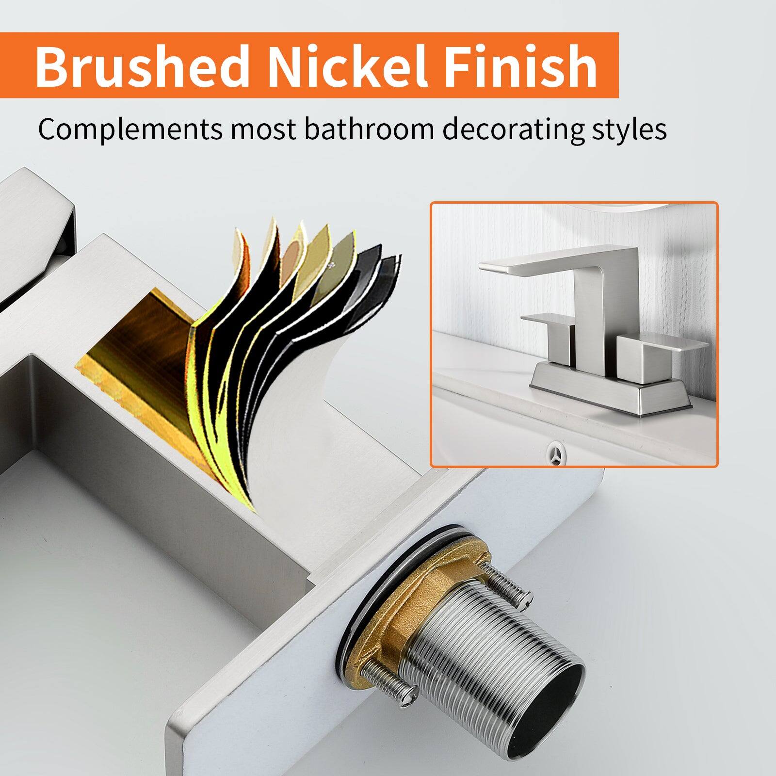 Brushed Nickel Finish  
Complements most bathroom decorating styles