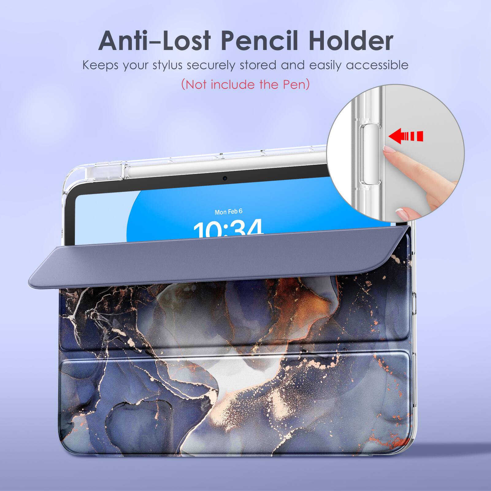 Anti-Lost Pencil Holder  
Keeps your stylus securely stored and easily accessible  
(Not include the Pen)  

Mon Feb 6 10:34