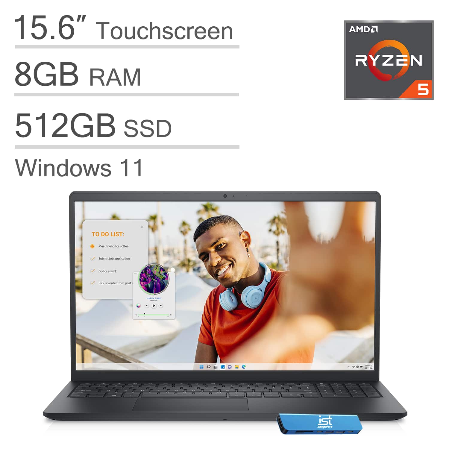 Dell - Inspiron 15 15.6" FHD Touchscreen Laptop - AMD Ryzen 5 with 8GB Memory - 512GB SSD - Windows 11 - Black