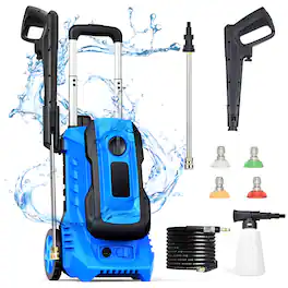 Sugift - 3300 PSI 2.0 GPM Electric High Pressure Washer 26ft Hose with 4 Quick Connect Nozzles and Foam Cannon - Blue