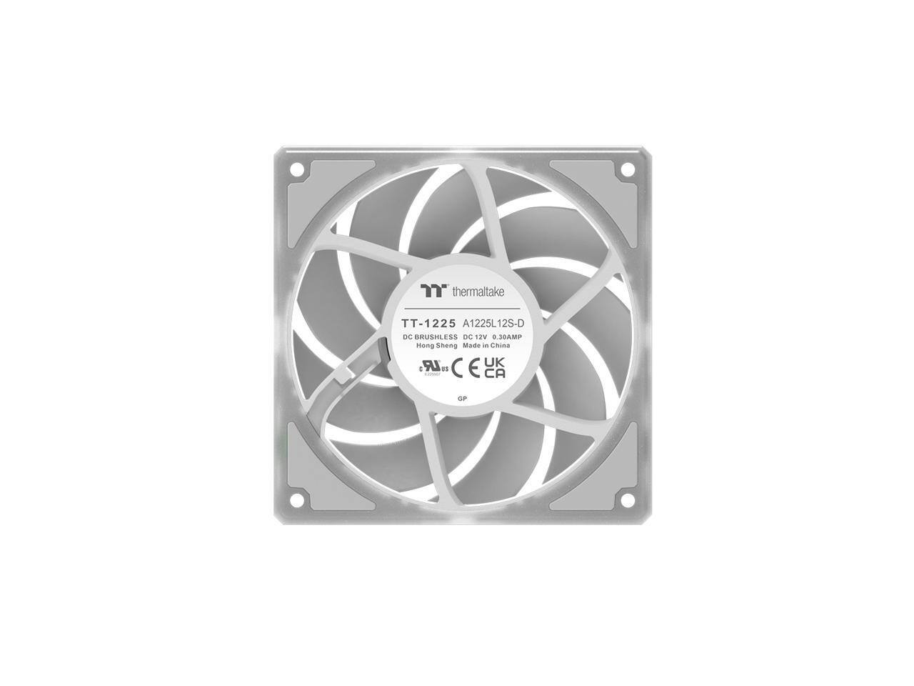 Thermaltake  
TT-1225 A1225L12S-D  
DC BRUSHLESS DC 12V 0.30AMP  
Hong Sheng Made in China  
UK  
CE  
CA  
GP