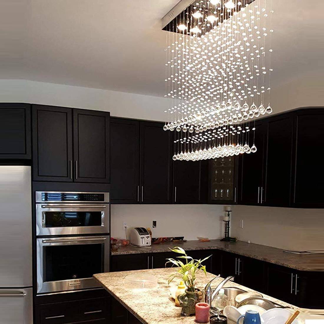 Alt View 3. Siljoy - 10-Light Modern Rectangular Raindrop Crystal Chandelier for Dining Room/Foyer/Kitchen - Metallic Gray.