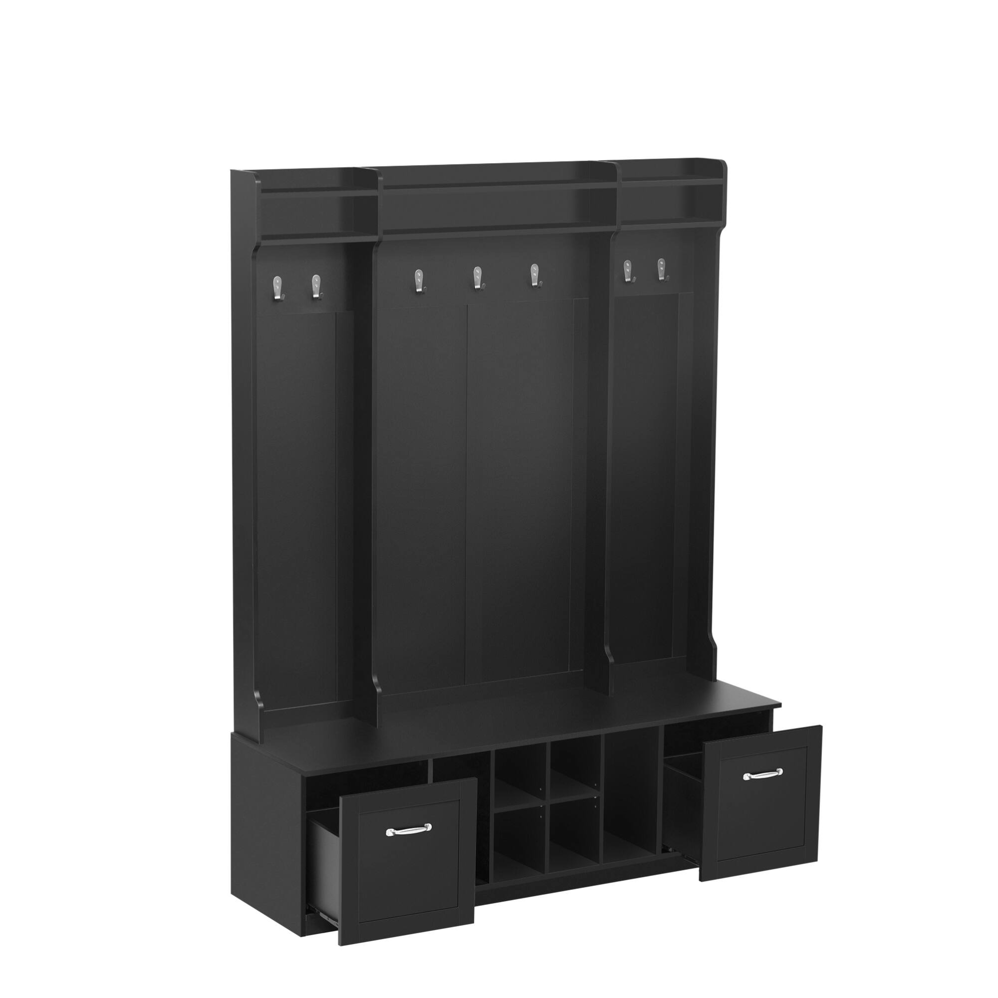 Alt View 9. GOODSILO - 5-in-1 Entryway Storage Bench with Coat Hooks, 2 Drawers and Adjustable Shelves for Hallway Organization and Living Room - Black.