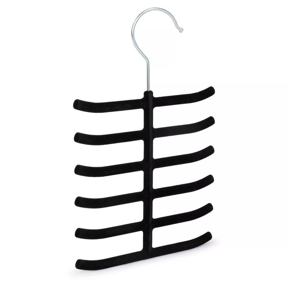 Angle. Elle Decor - Set of 3 Non-Slip Velvet Tie Hangers, Black - Holds Up to 12 Ties Per Hanger - Black.