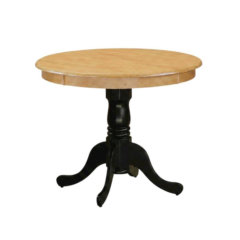 Angle. FurniFact - Oak Black Round Pedestal Dining Table - Oak & Black.