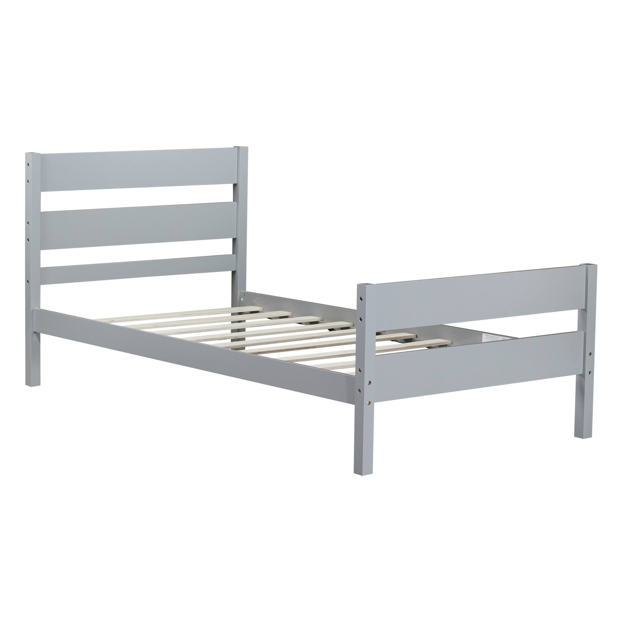 Alt View 10. GOODSILO - Twin Size Wooden Bed with Headboard and Footboard - Minimalist Design with Underneath Storage - Grey.