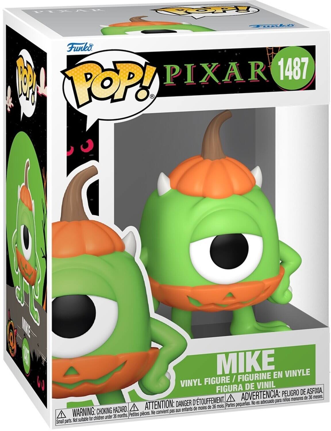 PIXAR, Funko, POP!, 1487, MIKE, VINYLE FIGURE / FIGURINE VINYL, FIGURA DE VINIL, PELIGRO DE ASFIXIA, D'TOUFFEMENT, ADVERTENCIA: para niños menores de 36 meses, DANGER, pequeñas, No es adecuado, HAZARD, ATTENTION, aux enfants de moins de 36 mois, WARNING, CHOKING, Parties peqiettes, Ne convient pas for children under 36 months, Smal parts, Not suitable