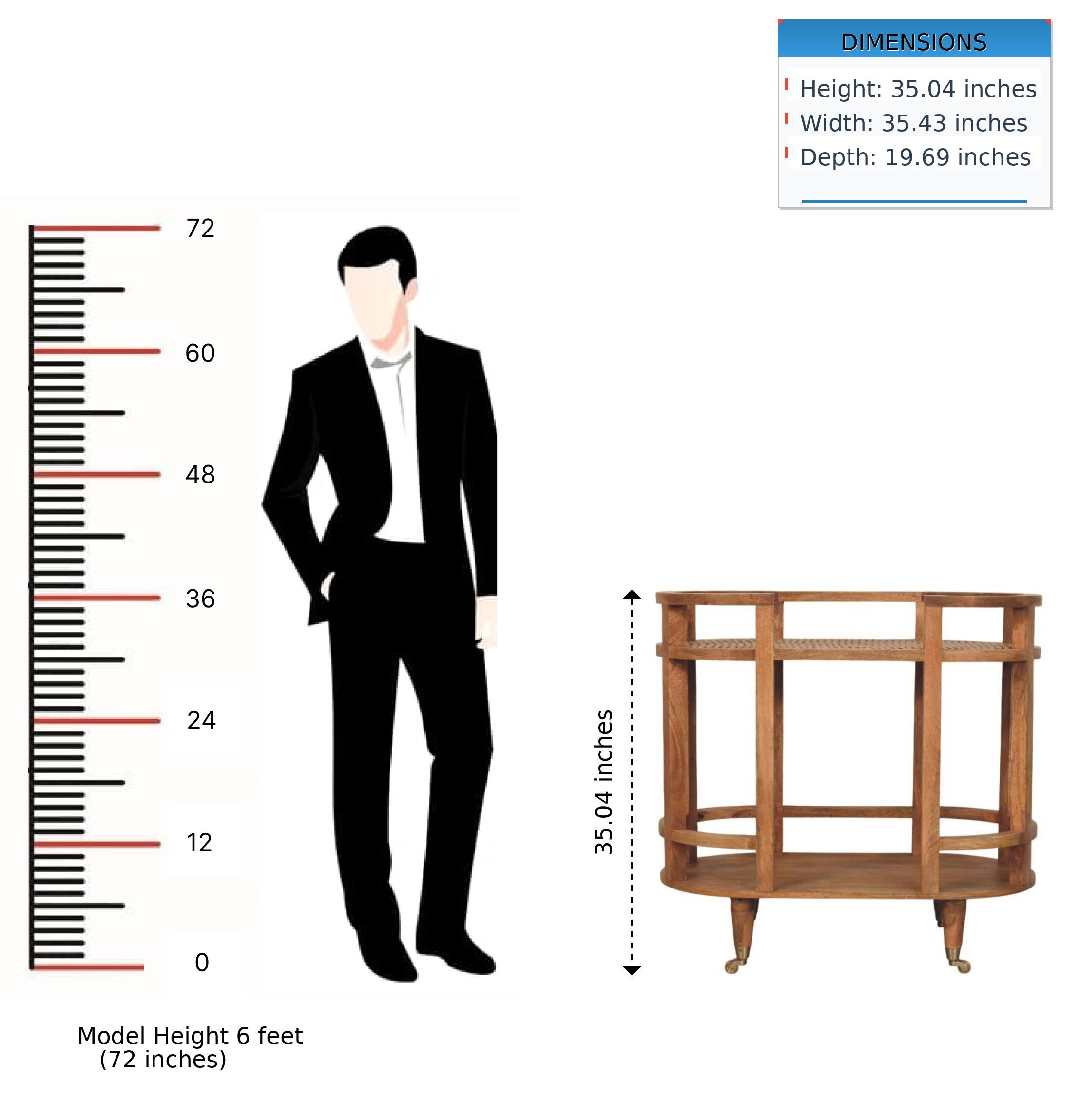DIMENSIONS  
Height: 35.04 inches  
Width: 35.43 inches  
Depth: 19.69 inches  

72  
60  
48  
36  
24  
12 inches  

Model Height 6 feet (72 inches)