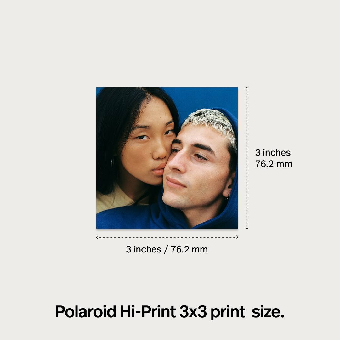 3 inches / 76.2 mm  
Polaroid Hi-Print 3x3 print size.