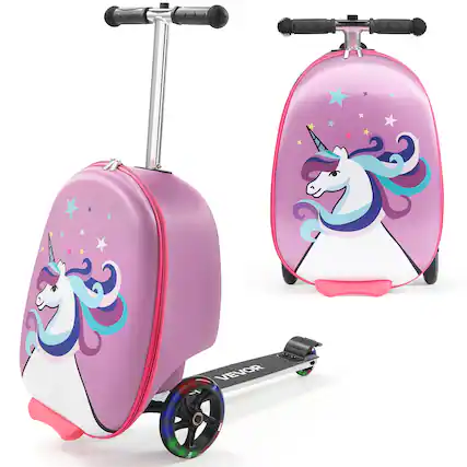 Front. VEVOR - Ride-on Luggage, 20 L Capacity, 20 Inches Kids Scooter Suitcase with Flash PU Wheels, Adjustable Handle - Purple.