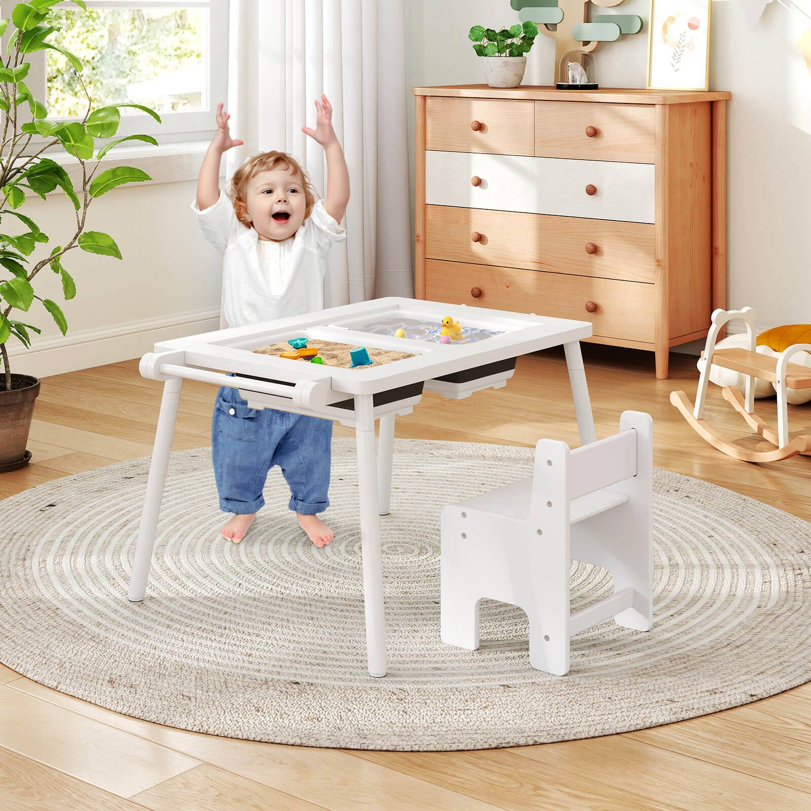 Alt View 3. Costway - Costway Sensory Table & Chair Set for Kids 2-8 with Foldable Bins for Sand/Water & Paper White - White.