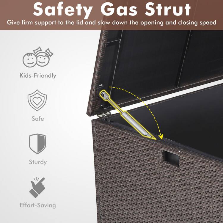Safety Gas Strut  
Give firm support to the lid and slow down the opening and closing speed  

Kids-Friendly  
Safe  
Sturdy  
Effort-Saving