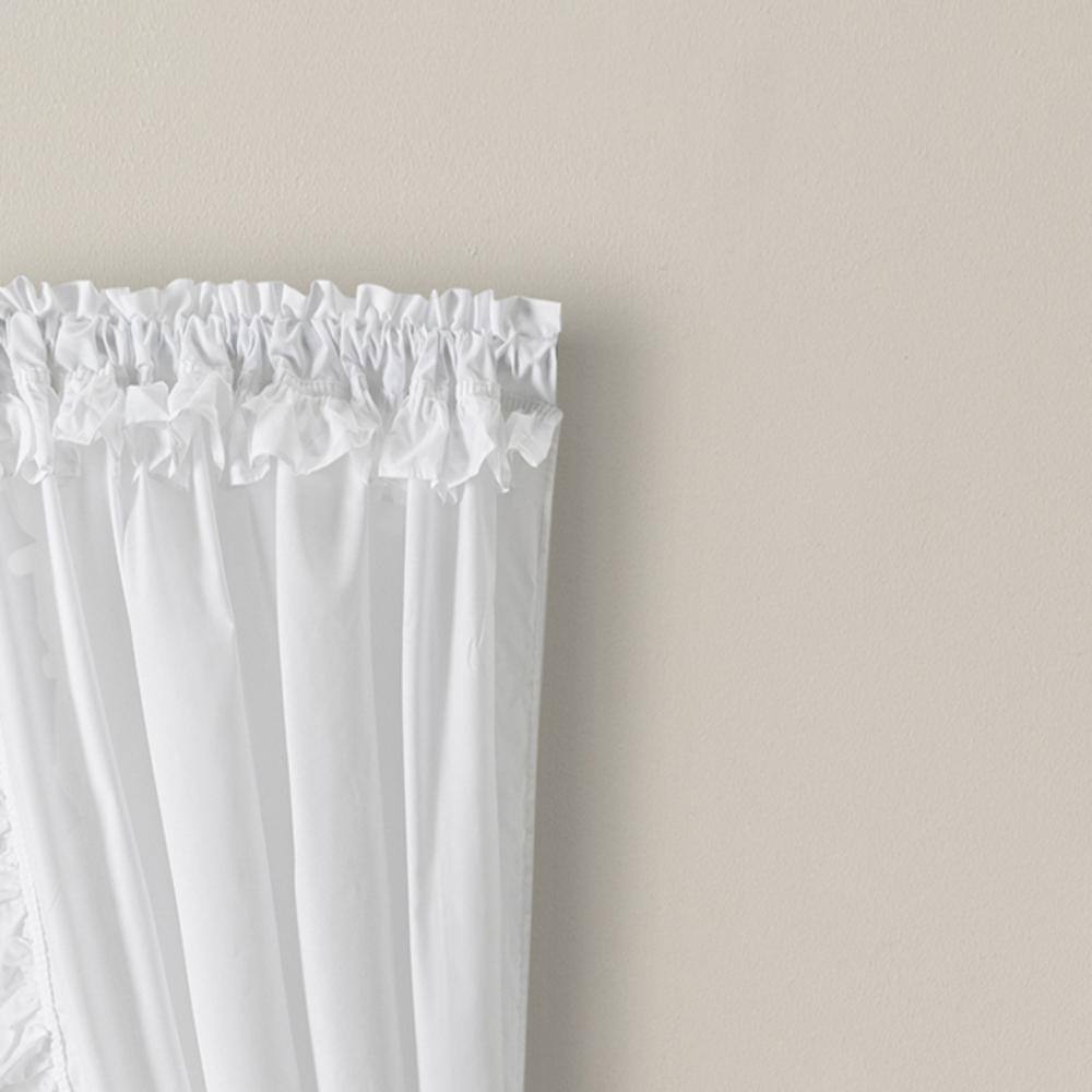 Angle. Ellis Curtain - Ellis Home Classic Narrow Ruffle 2-Piece White Color Rod Pocket Curtain Panel 80" X 30" - White.