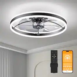 Loheer - Smart Ceiling Fan with LED Light, 23.6 Inch Flush Mount, Quiet DC Motor, App and Remote Control, Black