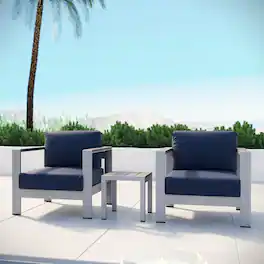 Shore 3 Piece Outdoor Patio Aluminum Set by Modway - Silver Navy