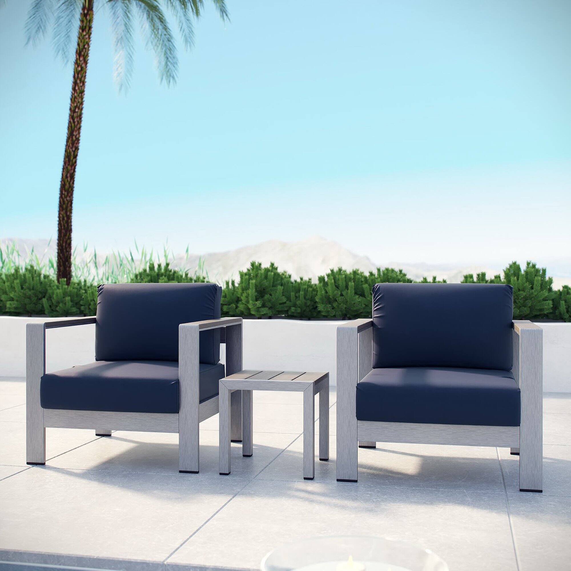 Front. Modway - Shore 3 Piece Outdoor Patio Aluminum Set by Modway - Silver Navy.