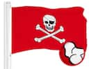 Front. G128 - Pirate Jolly Roger Bones Embroidered Flag — 1 x 1.5 ft, 300D Polyester. - red.