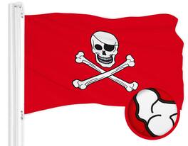 G128 - Pirate Jolly Roger Bones Embroidered Flag — 1 x 1.5 ft, 300D Polyester - Red