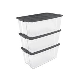 Sterilite - 200 Quart Clear Stackable Latching Storage Box Container, Grey, 3 Pack