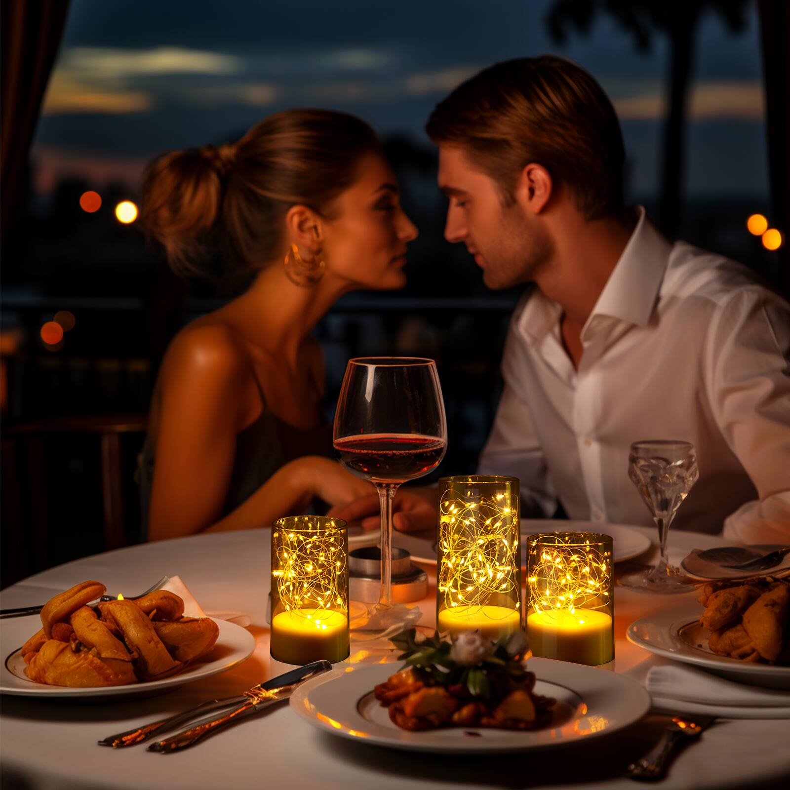 Alt View 5. IMAGE - 3 PCS Acrylic Shell Pillar LED Flameless Candles with 13-Key Remote Timer, Gold - Gold.