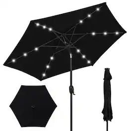 Best Choice Products - 7.5ft Outdoor Solar Patio Umbrella for Deck, Pool w/ Tilt, Crank, LED Lights - Black