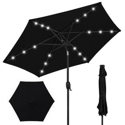 Front. Best Choice Products - Best Choice Products 7.5ft Outdoor Solar Patio Umbrella for Deck, Pool w/ Tilt, Crank, LED Lights - Black - Black.
