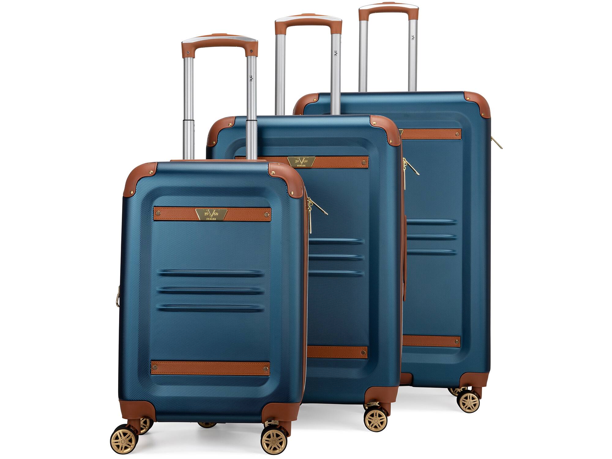 Angle. 19v69 ITALIA - 19V69 ITALIA Vintage 3 Piece Expandable Retro Spinner Luggage Set - Blue - Navy.