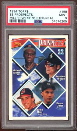 1994 TOPPS #158 SS PROSPECTS MINT MILLER/WILSON/JETER/NEAL 9 PSA 64676205
Topps 1994 H PROSPECTS SS
Orlando Miller AAA
Brandon Wilson AA
Mike Neal Draft Pick Derek Jeter A