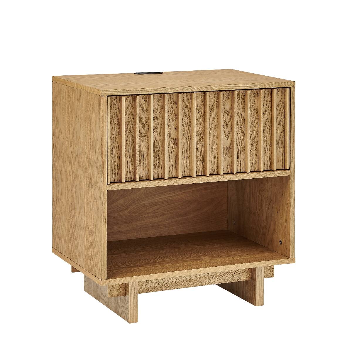 Alt View 10. Loheer - Loheer Mid Century Modern Nightstand with Hidden Charging Station Natural Finish - Natural.