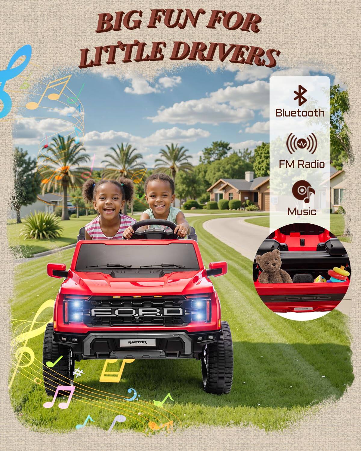 BIG FUN FOR LITTLE DRIVERS Bluetooth FM Radio Music