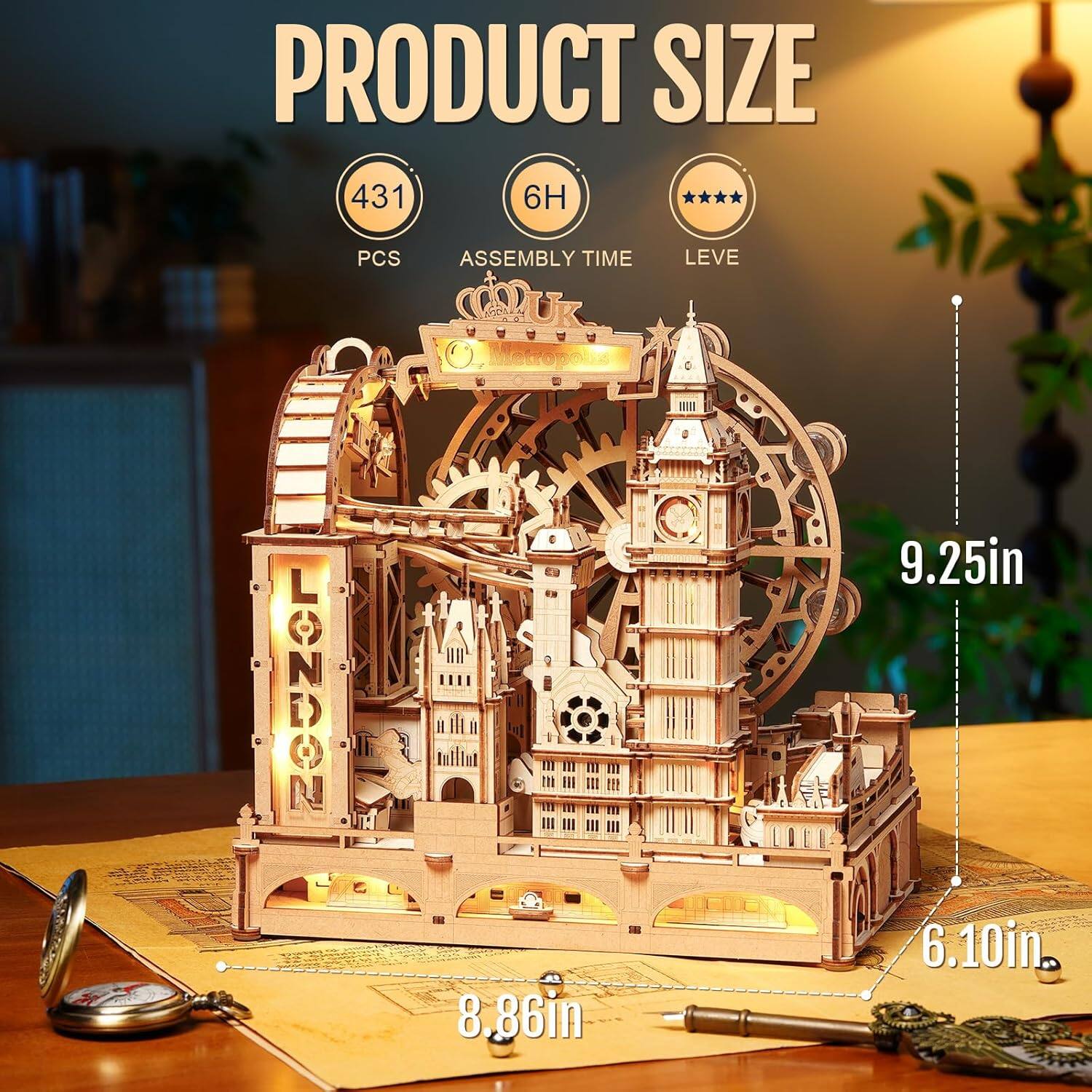 PRODUCT SIZE  
431 PCS  
6H ASSEMBLY TIME  
LEVEL 8,86in x 9.25in x 6.10in